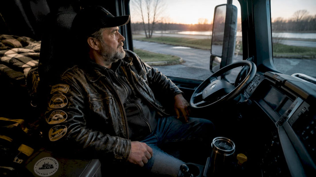 Trucker reflecting on miles driven in truck cab