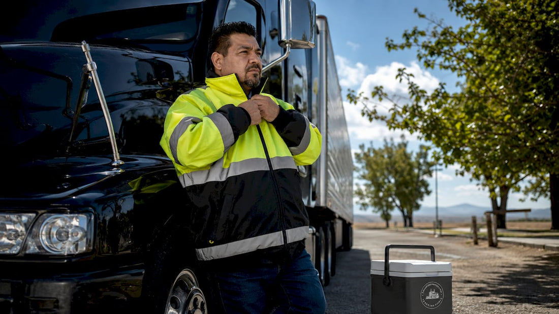 Truck driver preparing with performance apparel outdoors