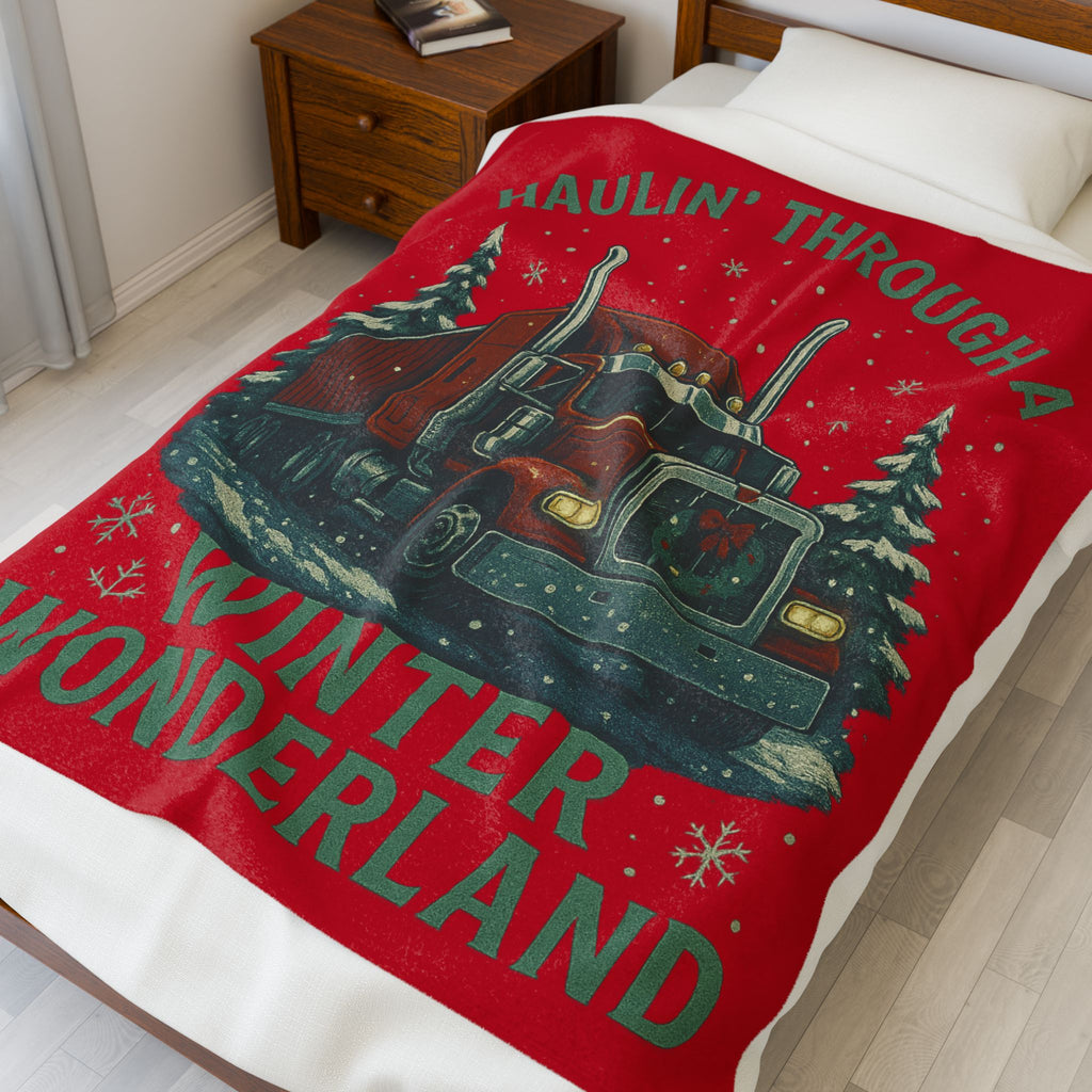 Haulin' Through a Winter Wonderland Velveteen Plush Blanket