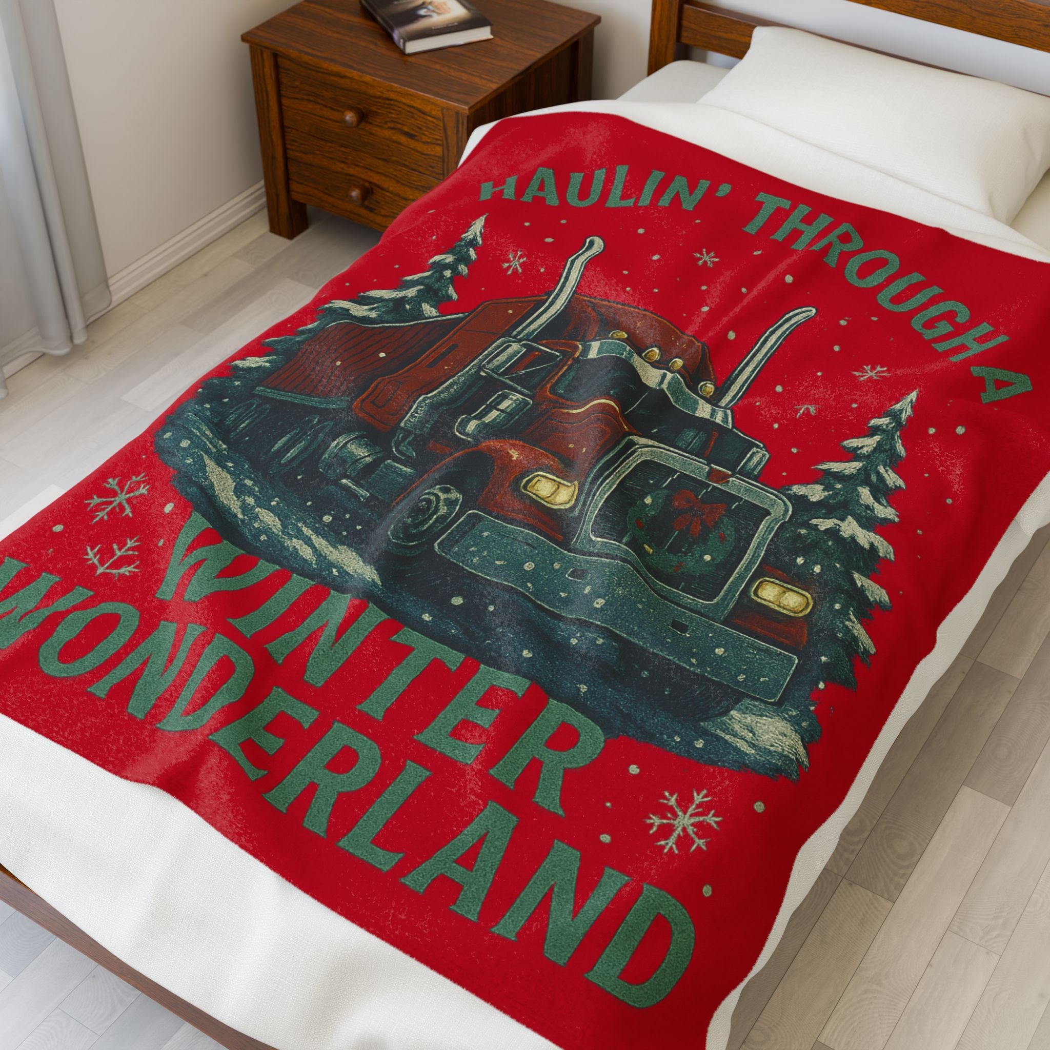 Haulin' Through a Winter Wonderland Velveteen Plush Blanket