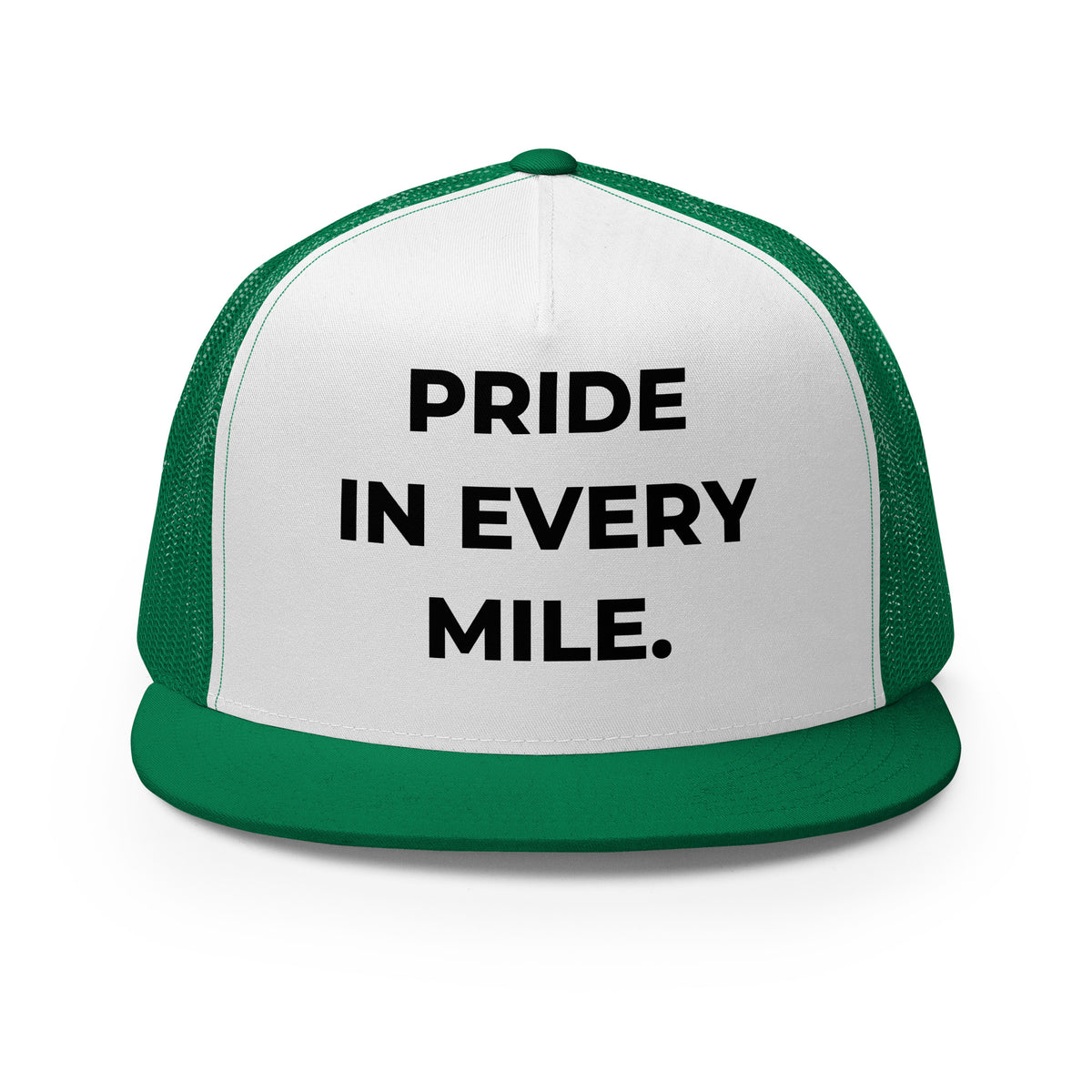 Trucker's Pride Pride in Every Mile Holiday Classic Trucker Cap - Red & Green in kelly green and white, front view