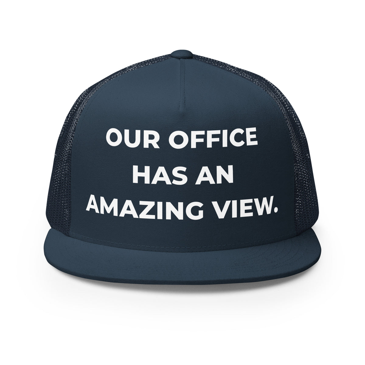 Trucker's Pride Our Office Has an Amazing View Classic Trucker Cap in navy, front view