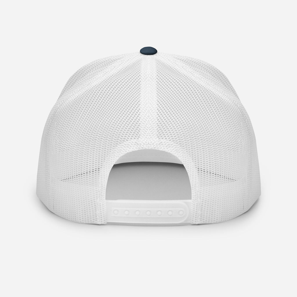 Trucker's Pride Our Office Has an Amazing View Classic Trucker Cap in navy and white, back view