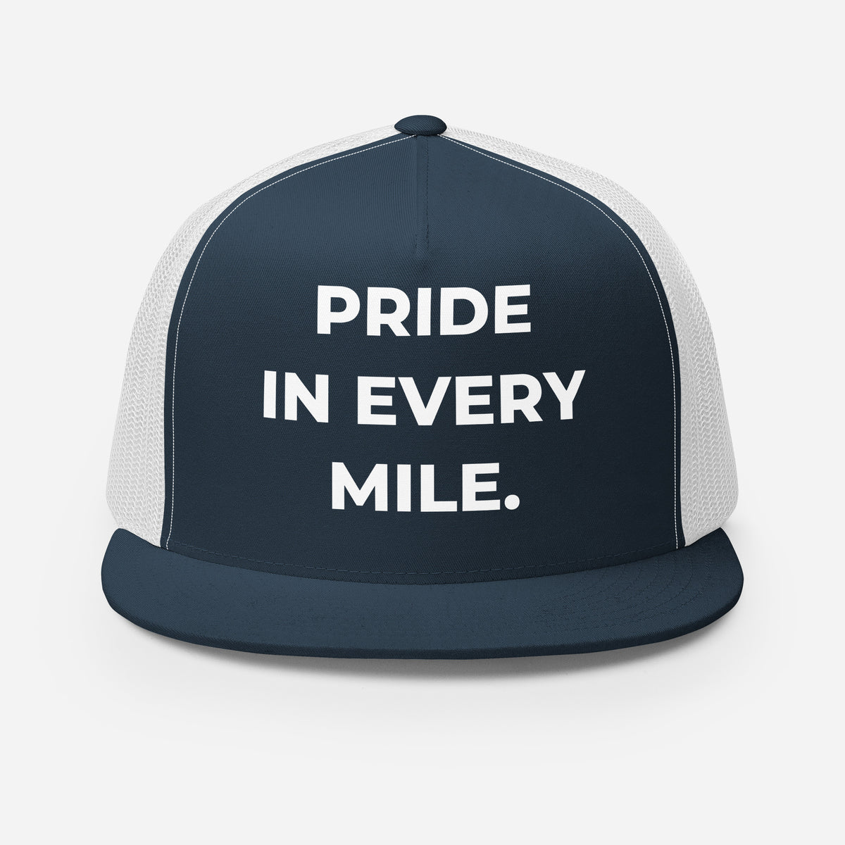 Trucker's Pride Pride in Every Mile Classic Trucker Cap in navy and white, front view