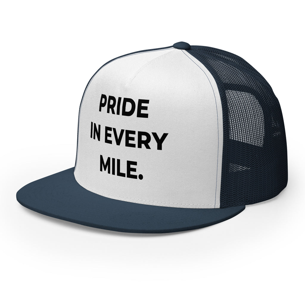 Trucker's Pride Pride in Every Mile Classic Trucker Cap in navy and white, front view