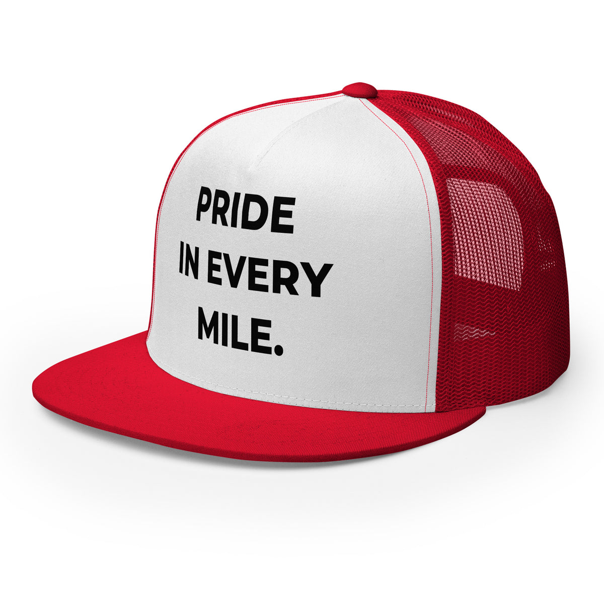 Trucker's Pride Pride in Every Mile Holiday Classic Trucker Cap - Red & Green in red and white, front angle view