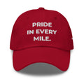 Trucker's Pride Pride in Every Mile Holiday Everyday Trucker Cap - Cranberry & Spruce in cranberry, front view