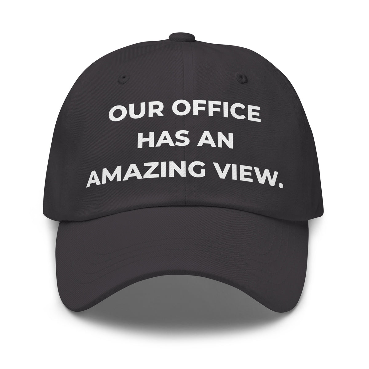 Trucker's Pride Our Office Has An Amazing View Everyday Trucker Cap in grey, front view