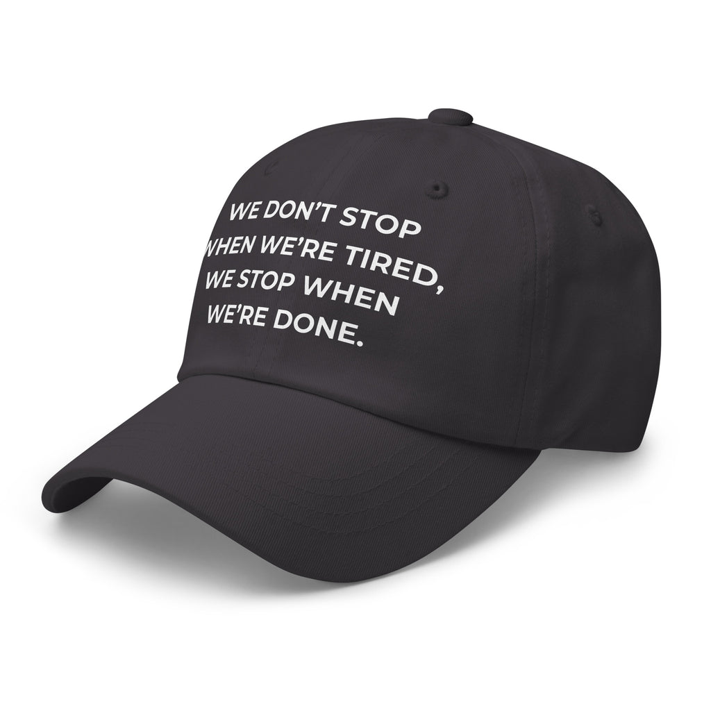 Trucker's Pride We Don’t Stop When We're Tired Everyday Trucker Cap in grey, front view