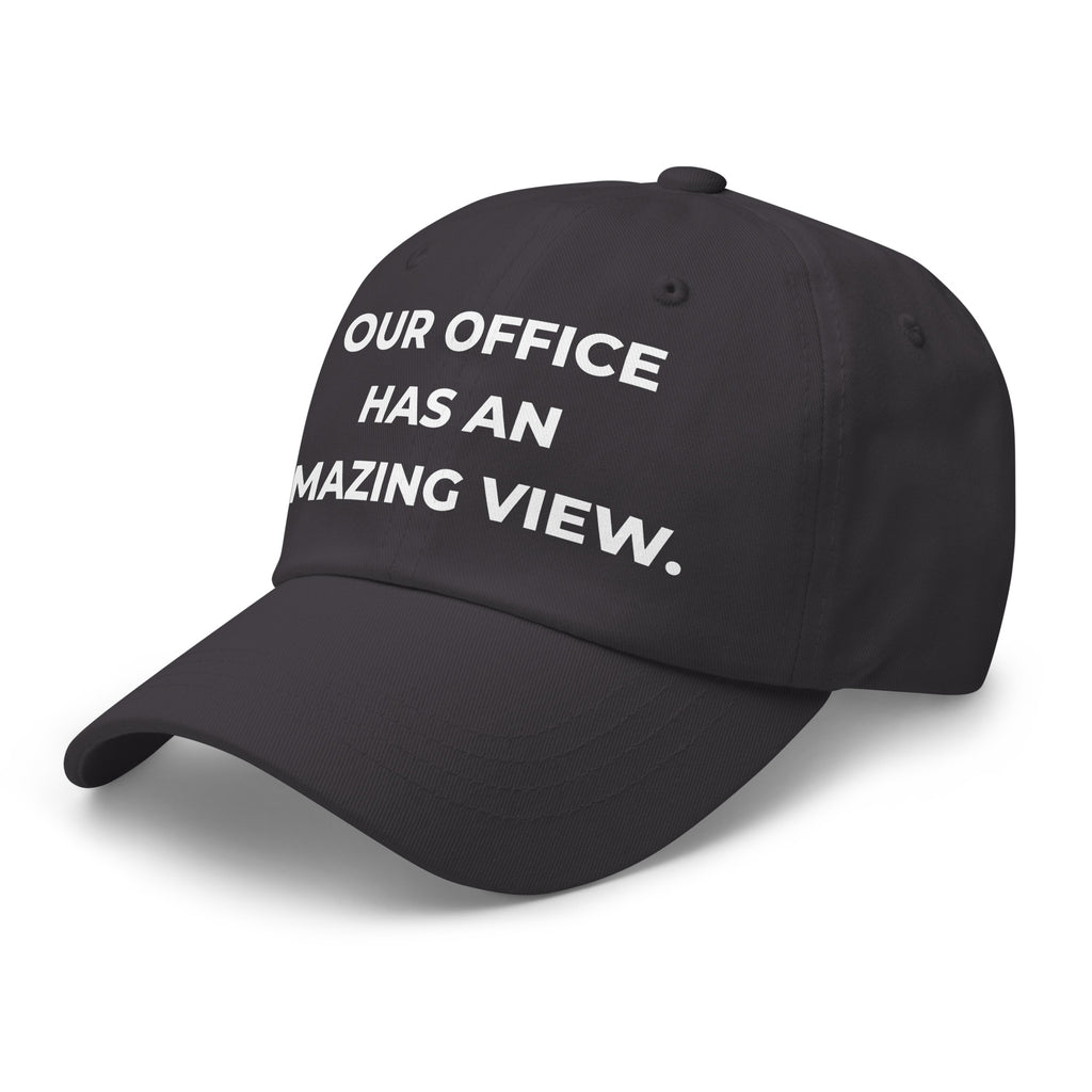 Trucker's Pride Our Office Has An Amazing View Everyday Trucker Cap in grey, front view