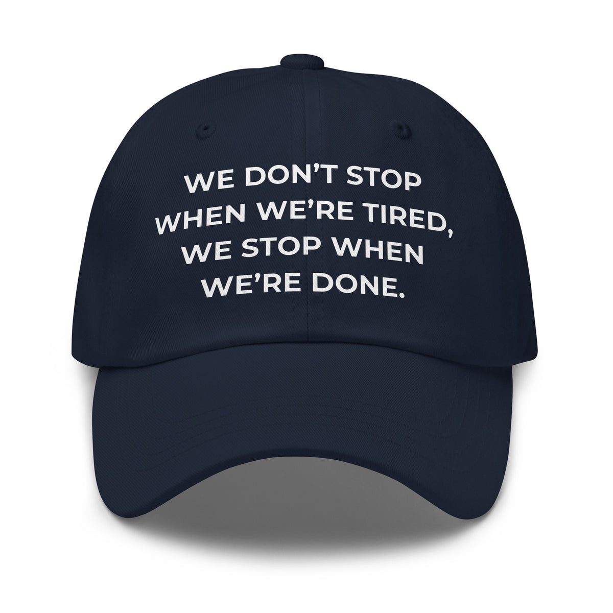 Trucker's Pride We Don’t Stop When We're Tired Everyday Trucker Cap in navy, front view