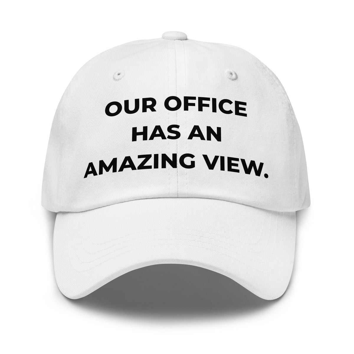 Trucker's Pride Our Office Has An Amazing View Everyday Trucker Cap in white, front view