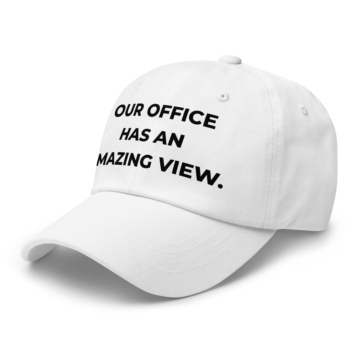 Trucker's Pride Our Office Has An Amazing View Everyday Trucker Cap in white, front view