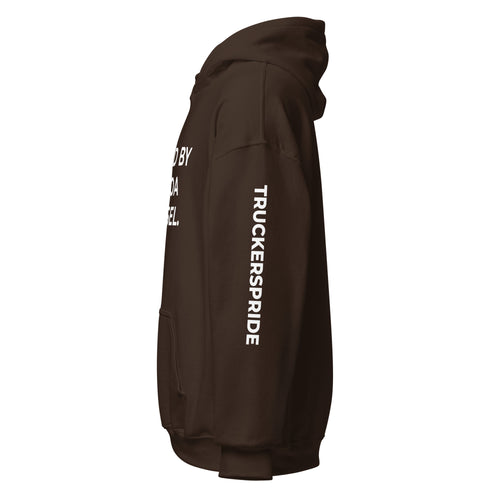 Trucker's Pride Fueled by Cocoa & Diesel Trucker Hoodie in Hot Cocoa Brown, left side