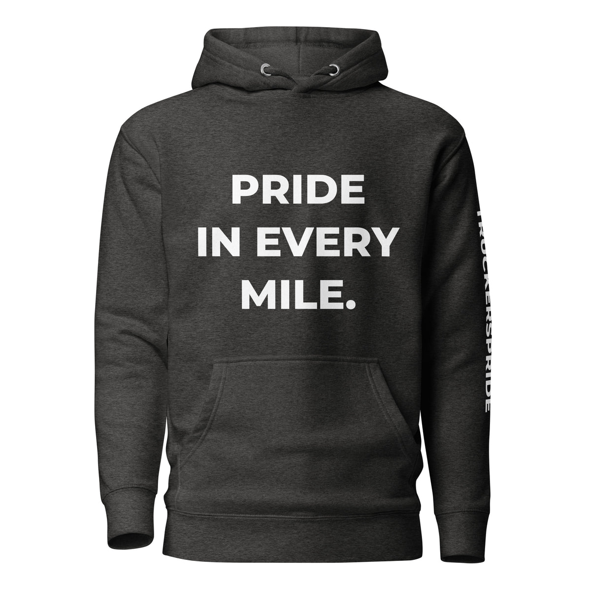 Trucker's Pride Pride in Every Mile Premium Pullover Trucker Hoodie in heather, front view
