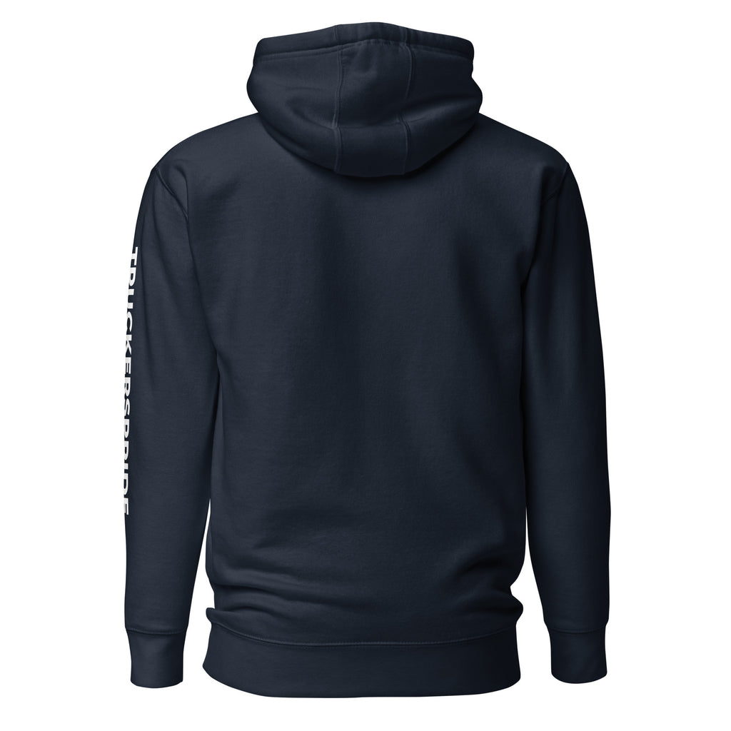 Trucker's Pride Pride in Every Mile Premium Pullover Trucker Hoodie in navy, back view