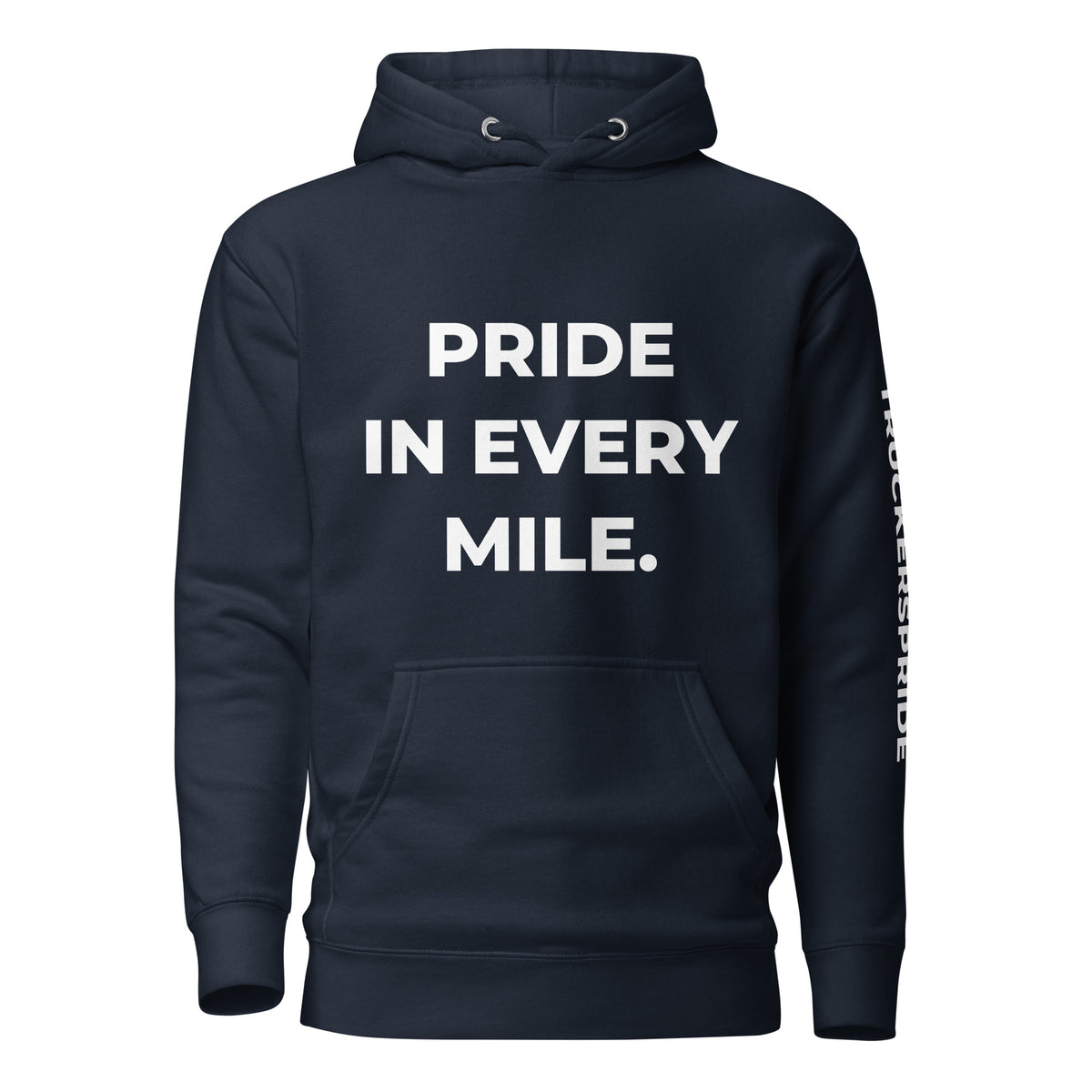Trucker's Pride Pride in Every Mile Premium Pullover Trucker Hoodie in navy, front view