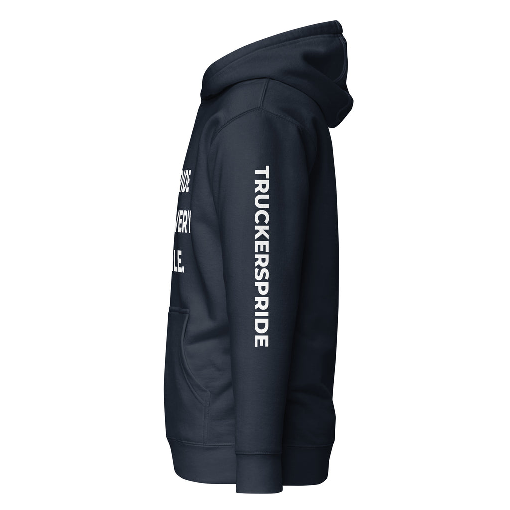 Trucker's Pride Pride in Every Mile Premium Pullover Trucker Hoodie in navy, side view