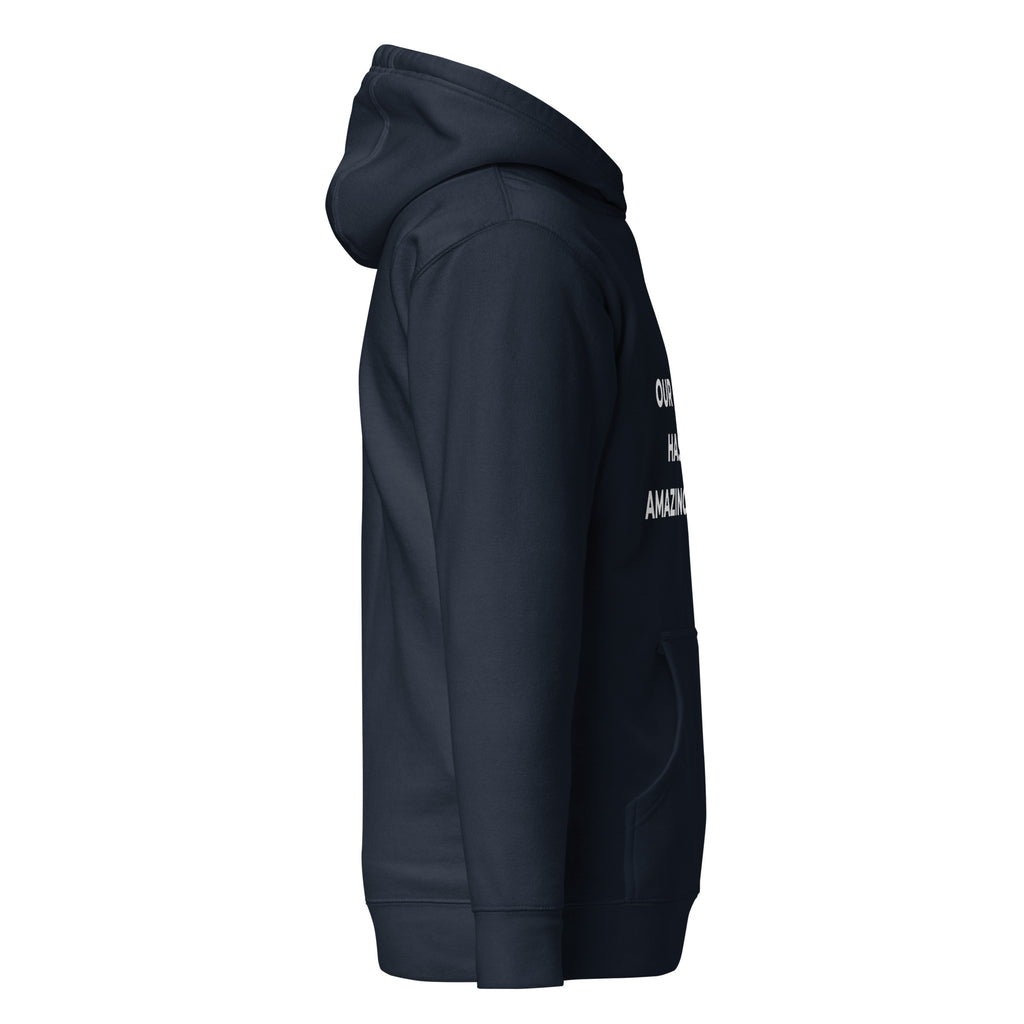 Trucker's Pride Our Office Has an Amazing View Premium Pullover Trucker Hoodie in navy, side view