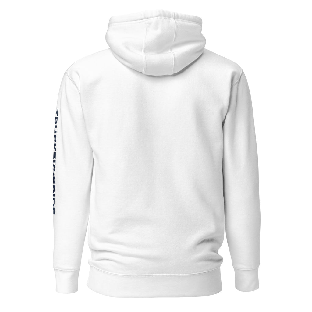 Trucker's Pride Pride in Every Mile Premium Pullover Trucker Hoodie in white, back view
