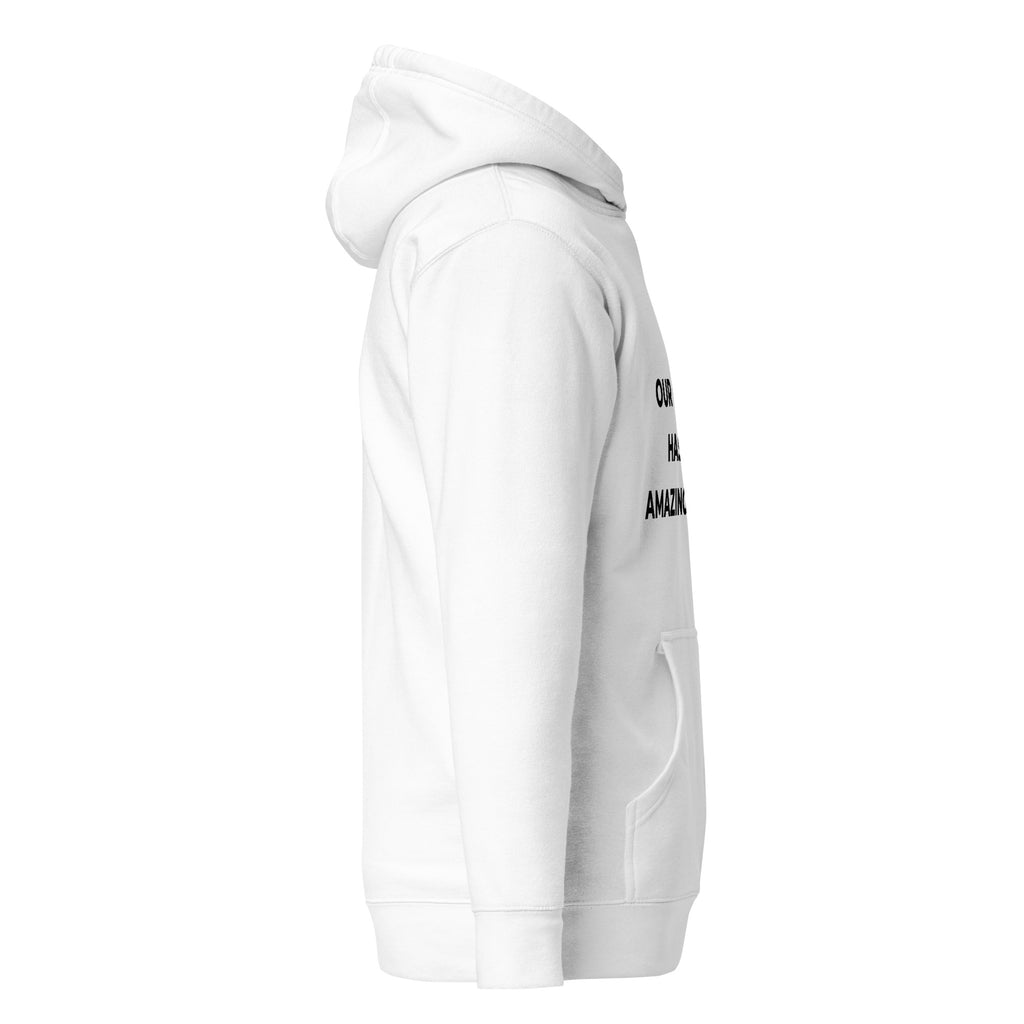 Trucker's Pride Our Office Has an Amazing View Premium Pullover Trucker Hoodie in white, side view