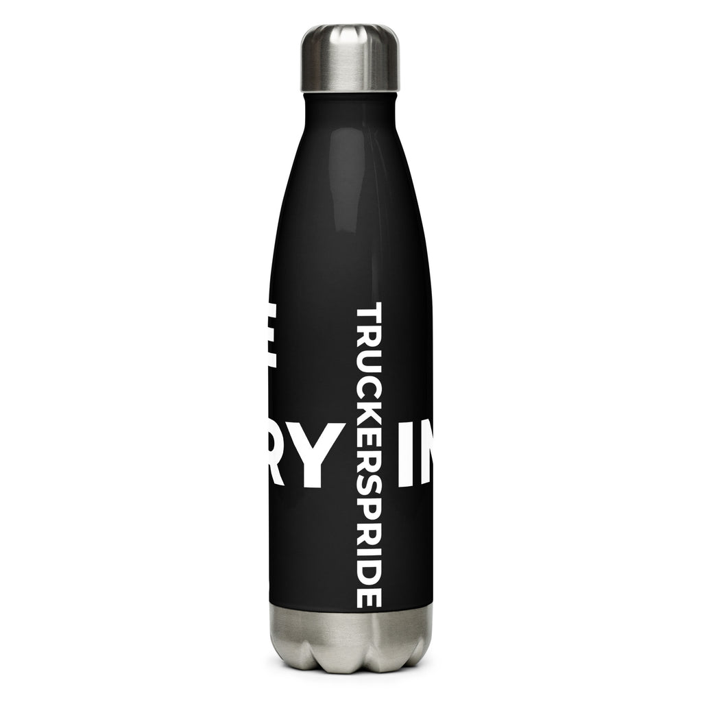 Trucker's Pride Pride in Every Mile Stainless Steel Trucker Water Bottle in black, back view
