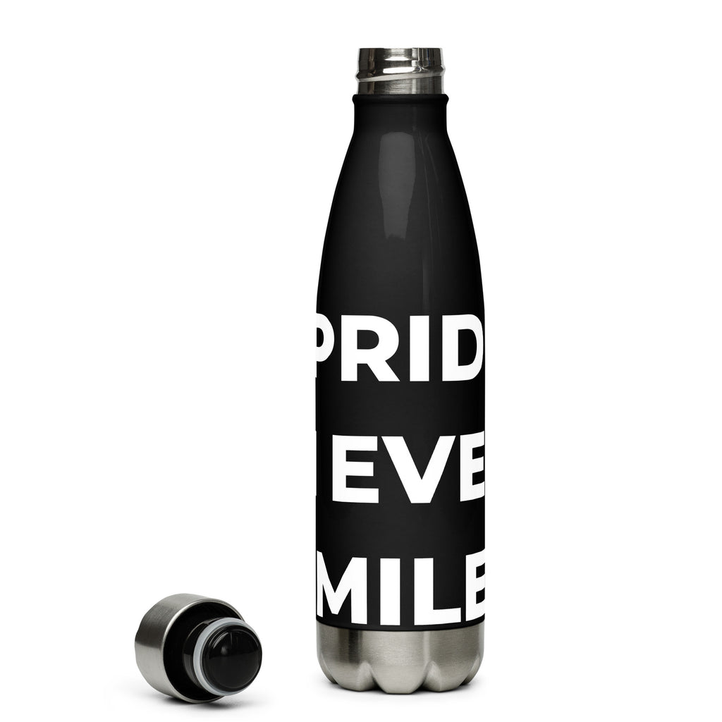 Trucker's Pride Pride in Every Mile Stainless Steel Trucker Water Bottle in black, front view