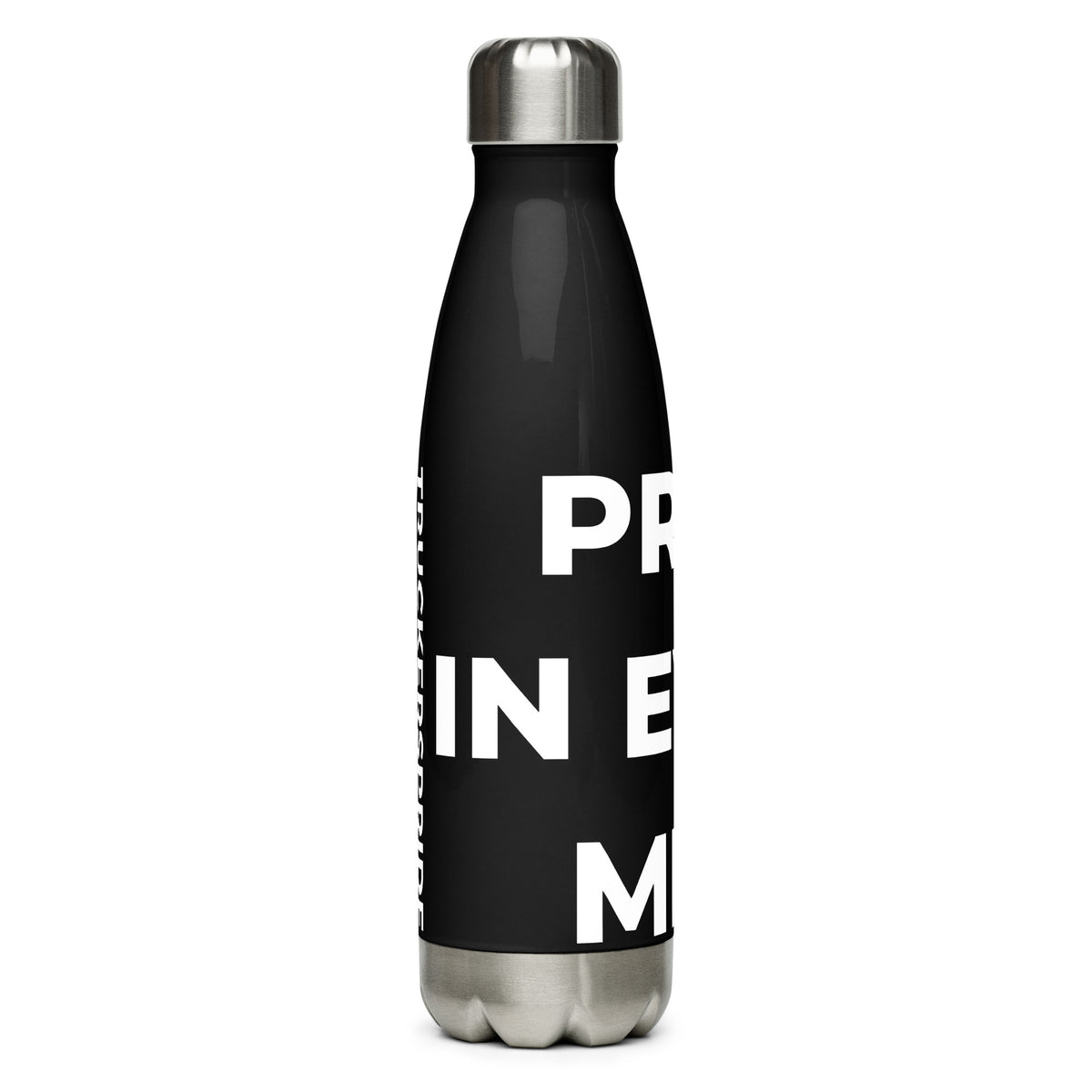 Trucker's Pride Pride in Every Mile Stainless Steel Trucker Water Bottle in black, side view