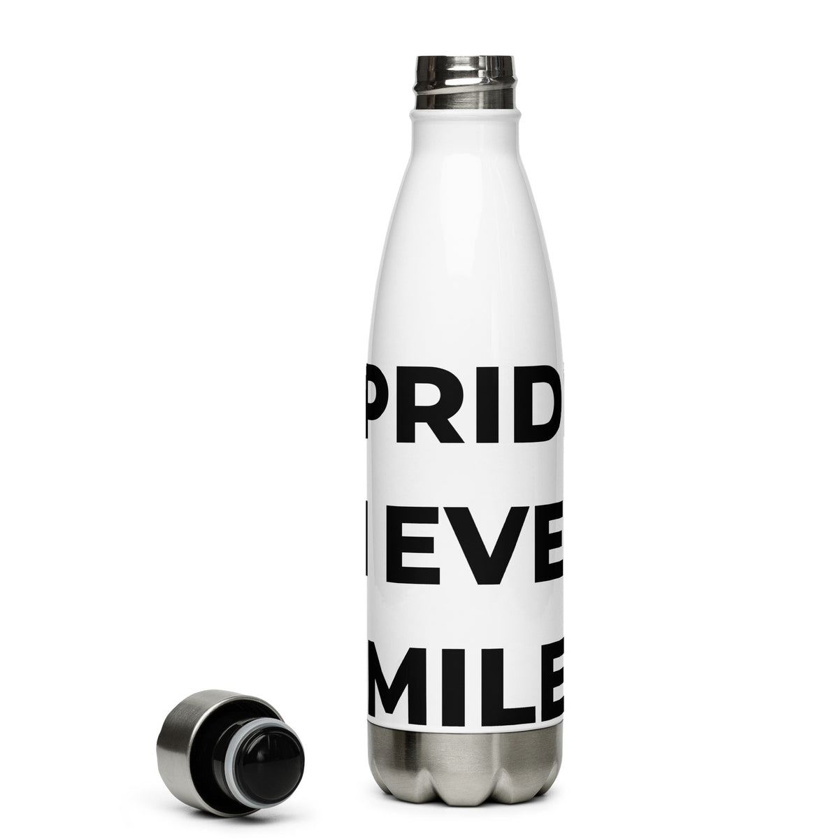 Trucker's Pride Pride in Every Mile Stainless Steel Trucker Water Bottle in white, front view