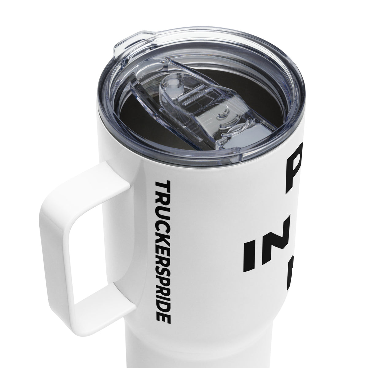Trucker's Pride Pride in Every Mile Stainless Steel Trucker Travel Mug in white