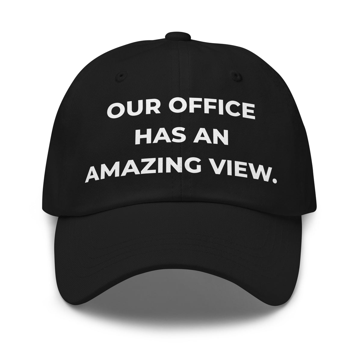 Trucker's Pride Our Office Has An Amazing View Everyday Trucker Cap in black, front view