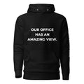 Trucker's Pride Our Office Has an Amazing View Premium Pullover Trucker Hoodie in black, front view