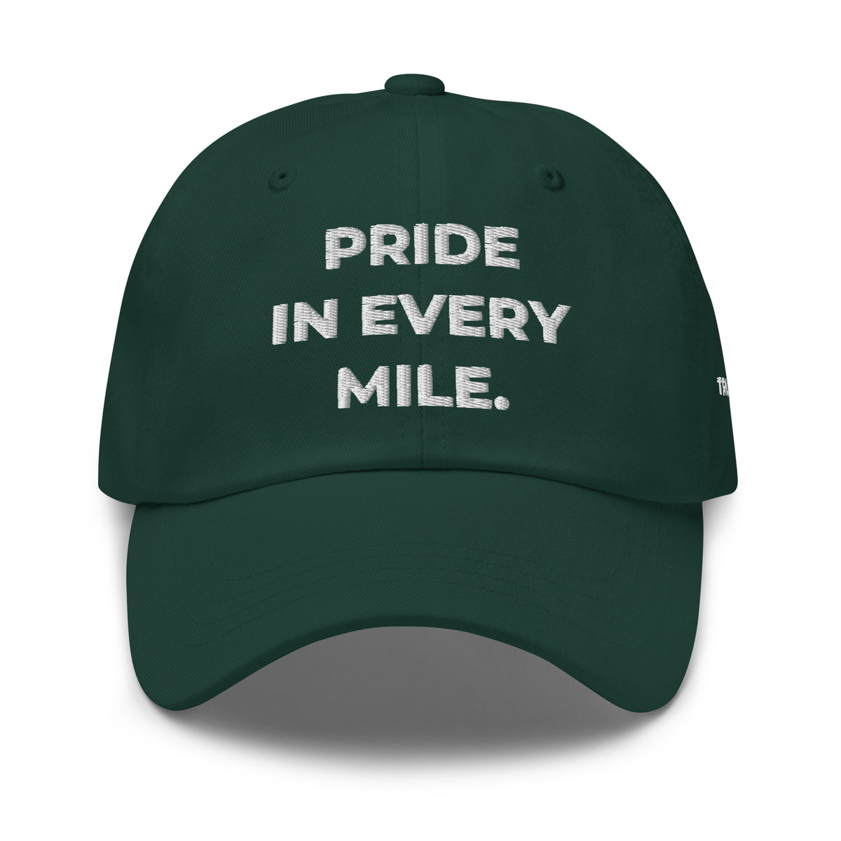 Trucker's Pride Pride in Every Mile Holiday Everyday Trucker Cap - Cranberry & Spruce in spruce, front view