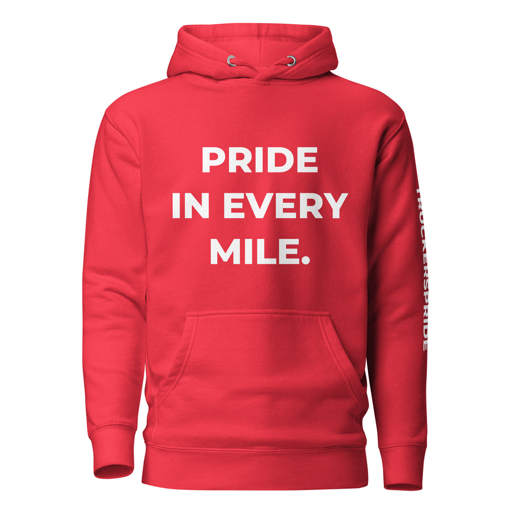 Trucker's Pride Pride in Every Mile Holiday Red & Green Trucker Hoodie in red, front view