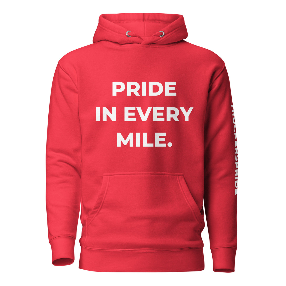 Trucker's Pride Pride in Every Mile Holiday Red & Green Trucker Hoodie in red, front view