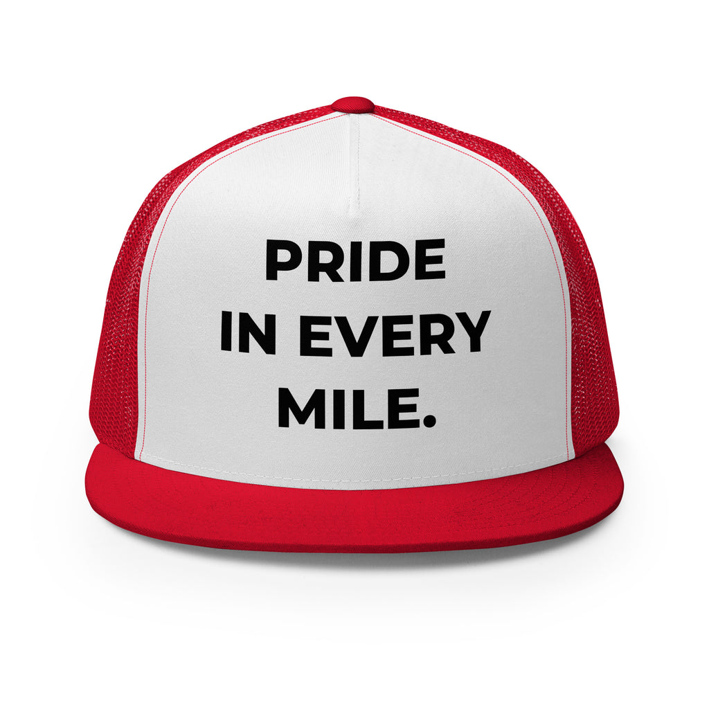 Trucker's Pride Pride in Every Mile Holiday Classic Trucker Cap - Red & Green in red and white, front view
