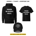 Trucker's Pride Pride in Every Mile bundle: black premium pullover hoodie, black performance t-shirt and black everyday cap