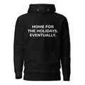 Trucker's Pride Home for the Holidays. Eventually. Trucker Hoodie in black, front view