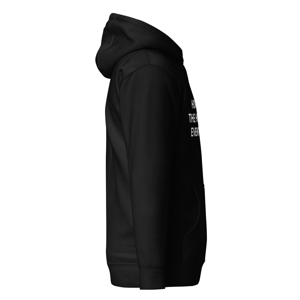 Trucker's Pride Home for the Holidays. Eventually. Trucker Hoodie in black, right side view