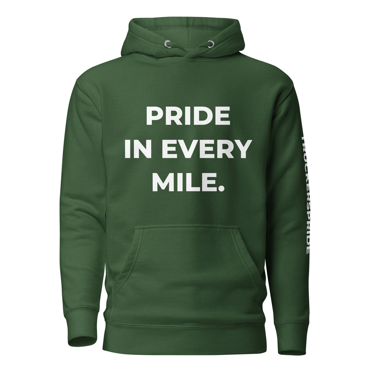 Trucker's Pride Pride in Every Mile Holiday Red & Green Trucker Hoodie in forest green, front view
