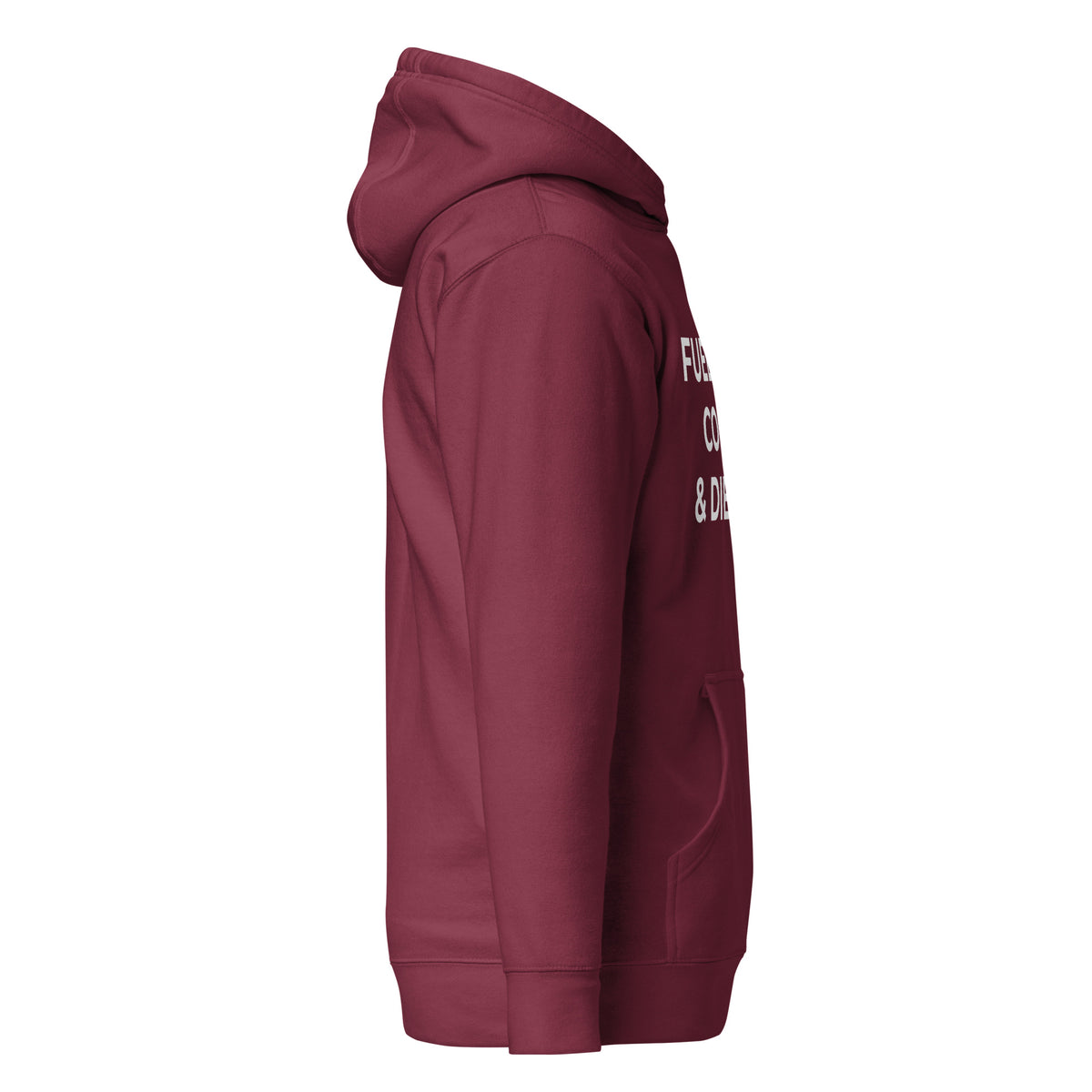 Trucker's Pride Fueled by Cocoa & Diesel Trucker Hoodie in maroon, right side view
