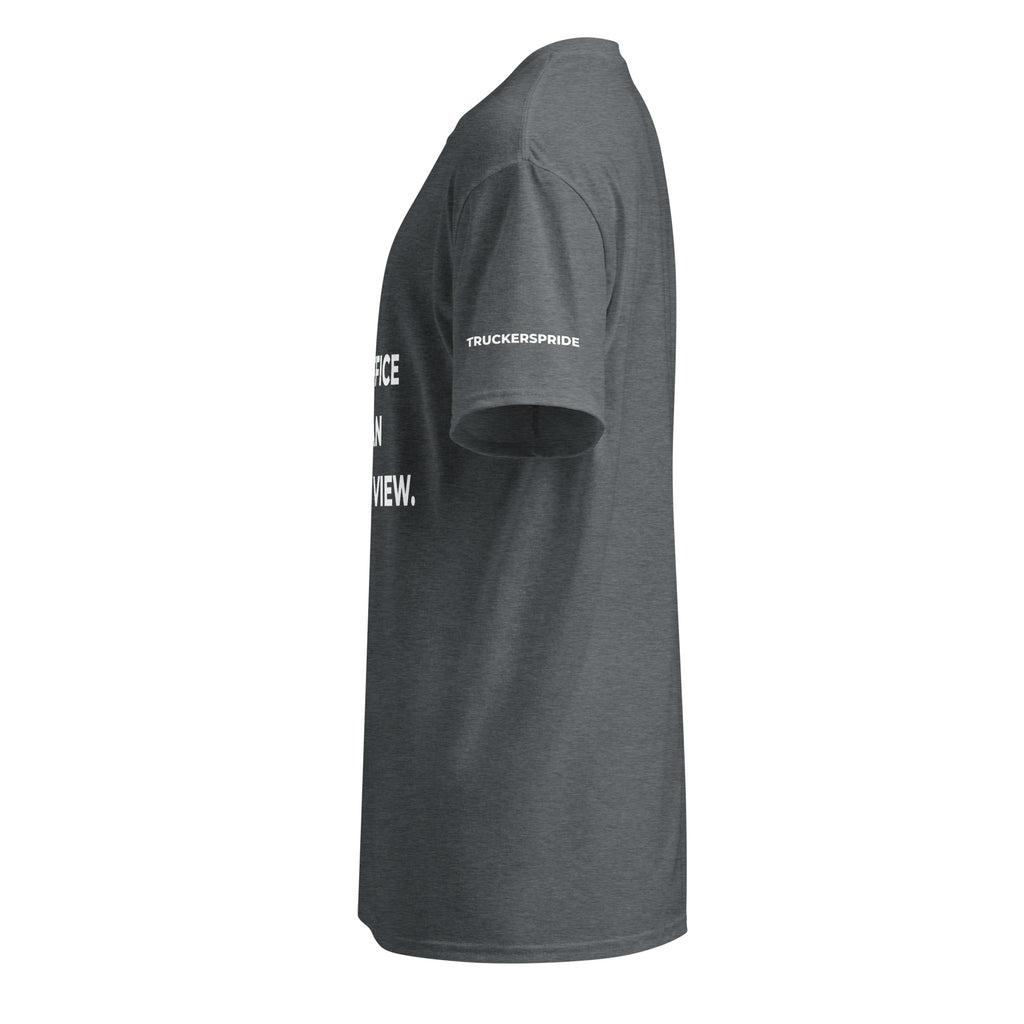 Trucker's Pride Our Office Has an Amazing View Trucker Performance T-Shirt in heather, side view