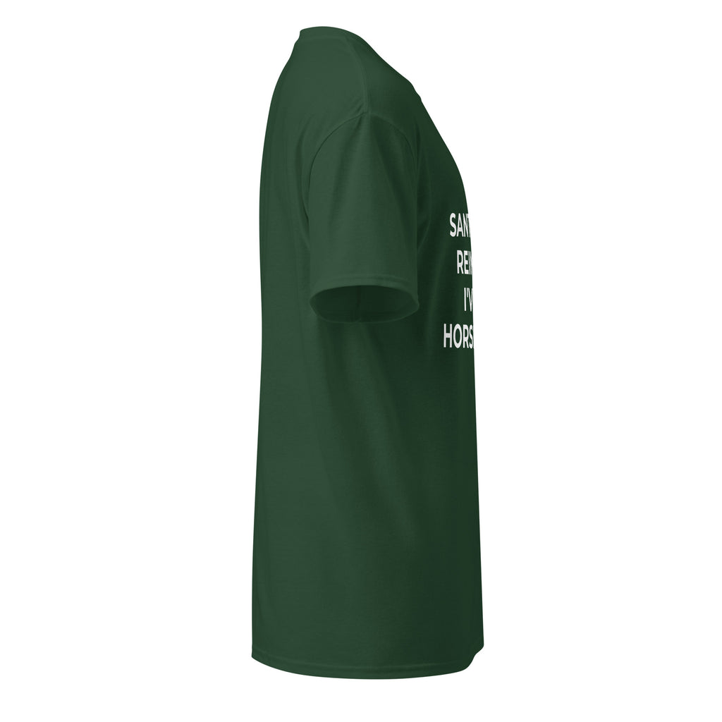 Trucker's Pride Santa's Got Reindeer, I've Got Horsepower Trucker T-Shirt in forest green, right side view