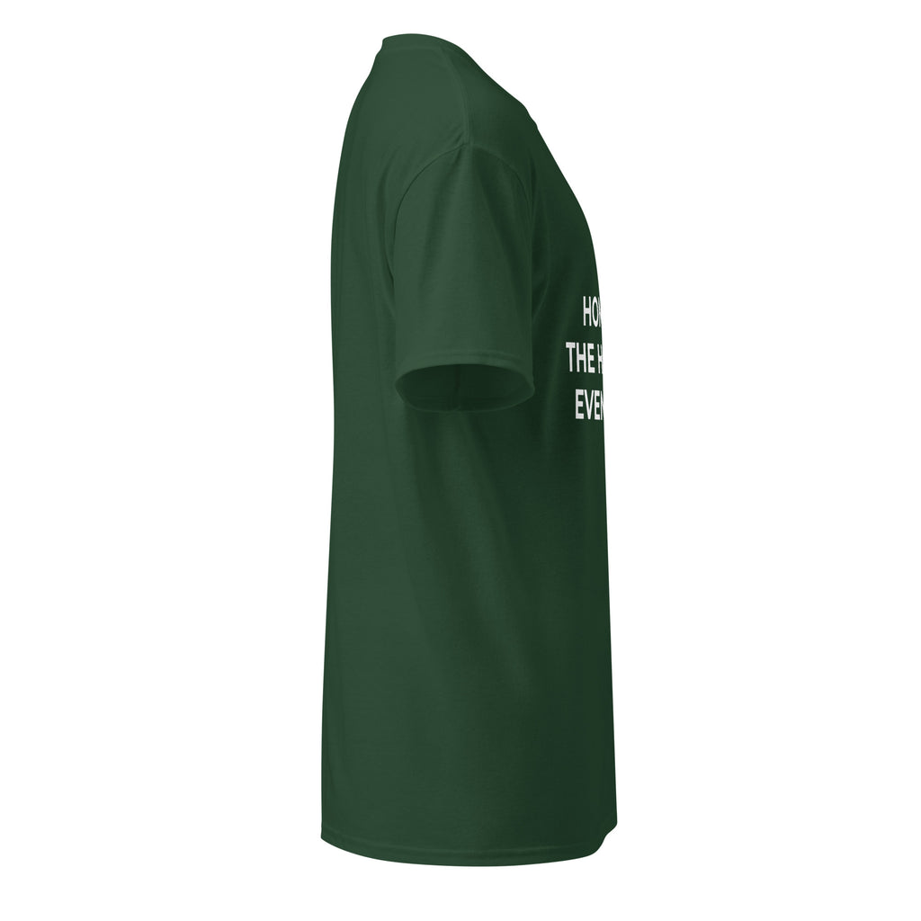 Trucker's Pride Home for the Holidays. Eventually. Trucker T-Shirt in forest green, right side view