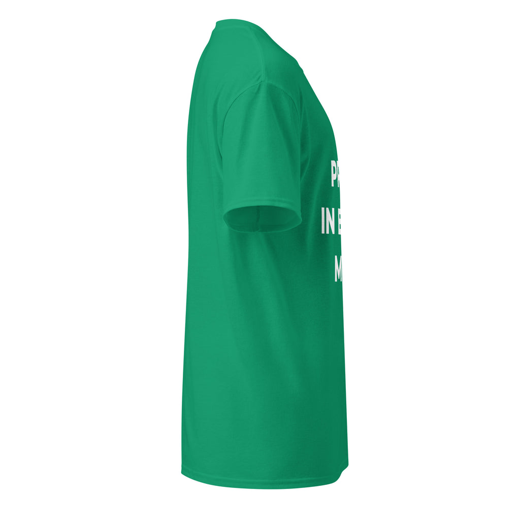 Trucker's Pride Pride in Every Mile Holiday Red & Green Trucker T-Shirt in kelly green, right side view