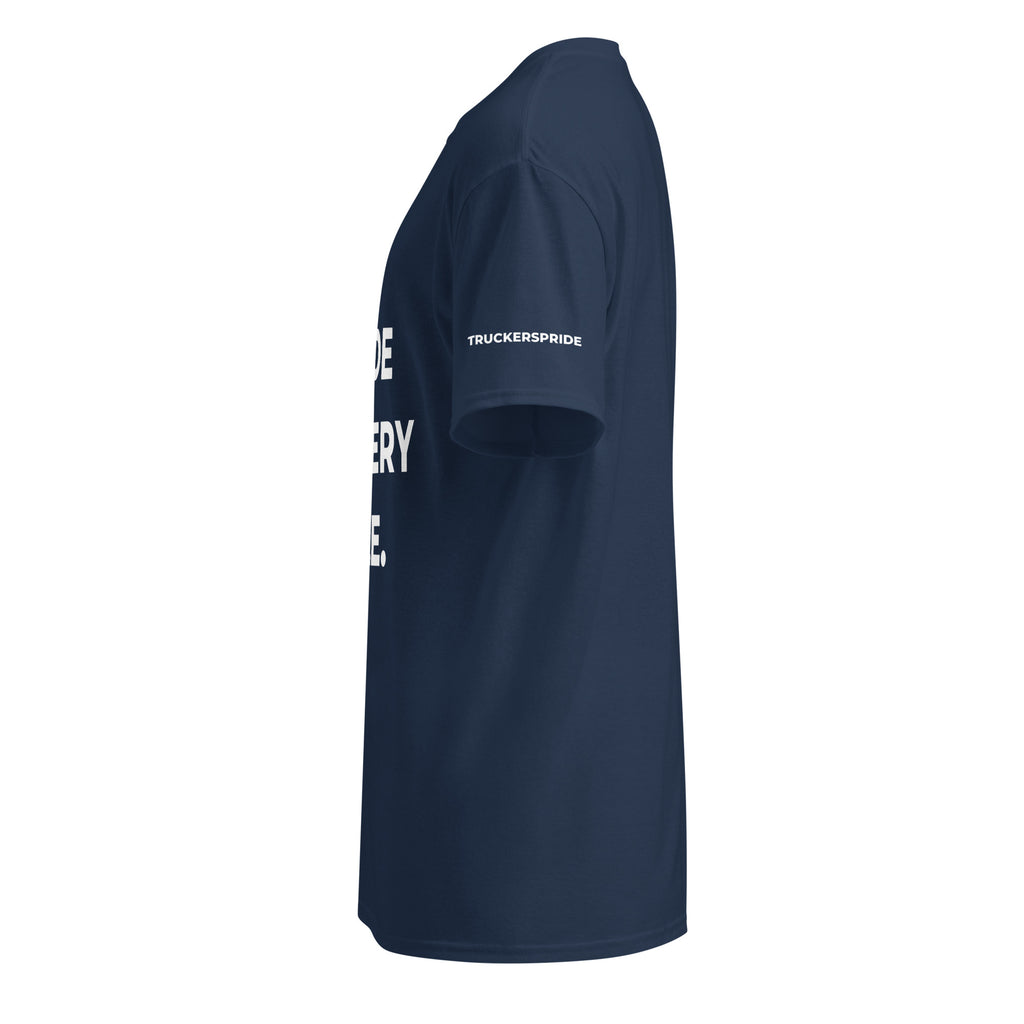 Trucker's Pride Pride in Every Mile Trucker Performance T-Shirt in navy, side view