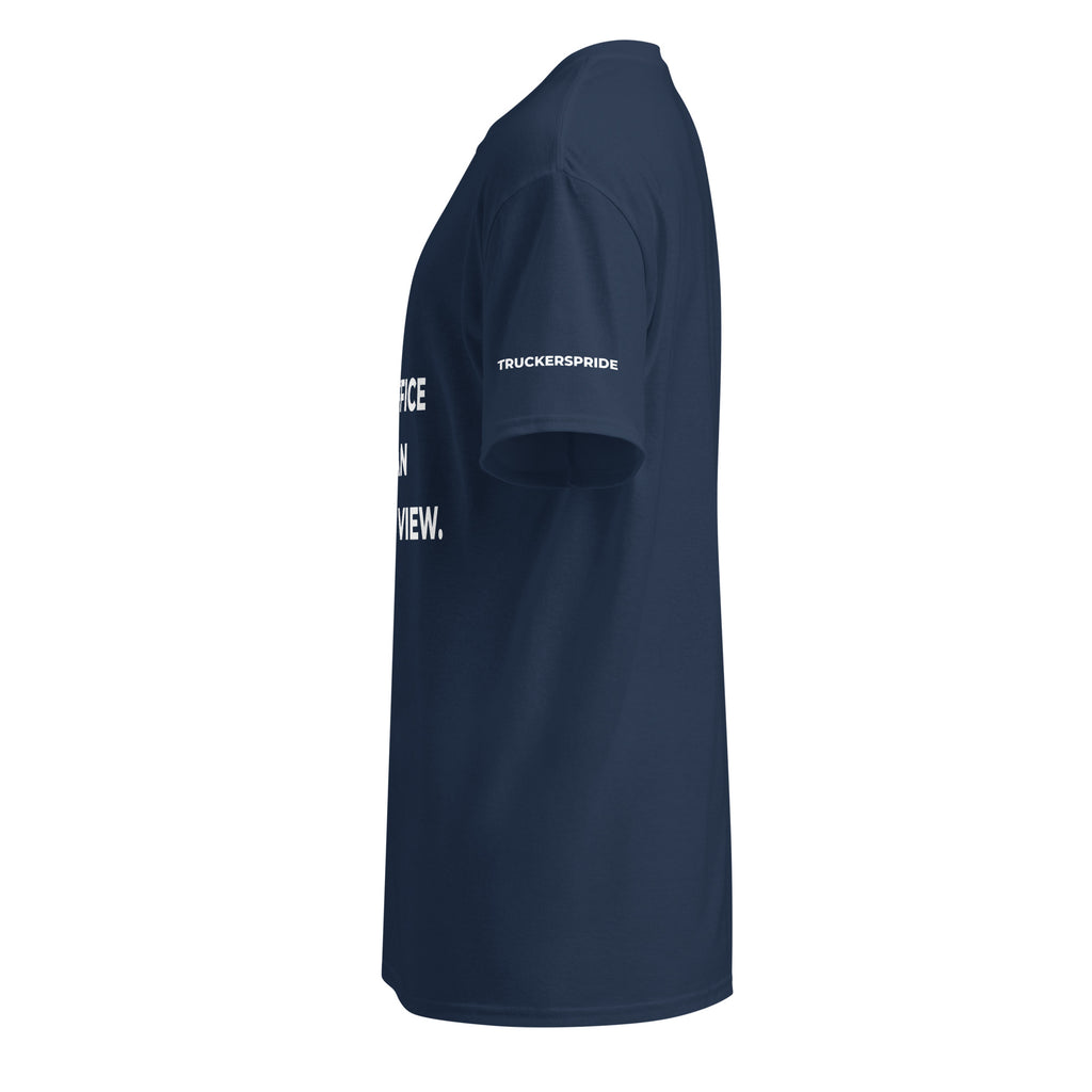 Trucker's Pride Our Office Has an Amazing View Trucker Performance T-Shirt in navy, side view