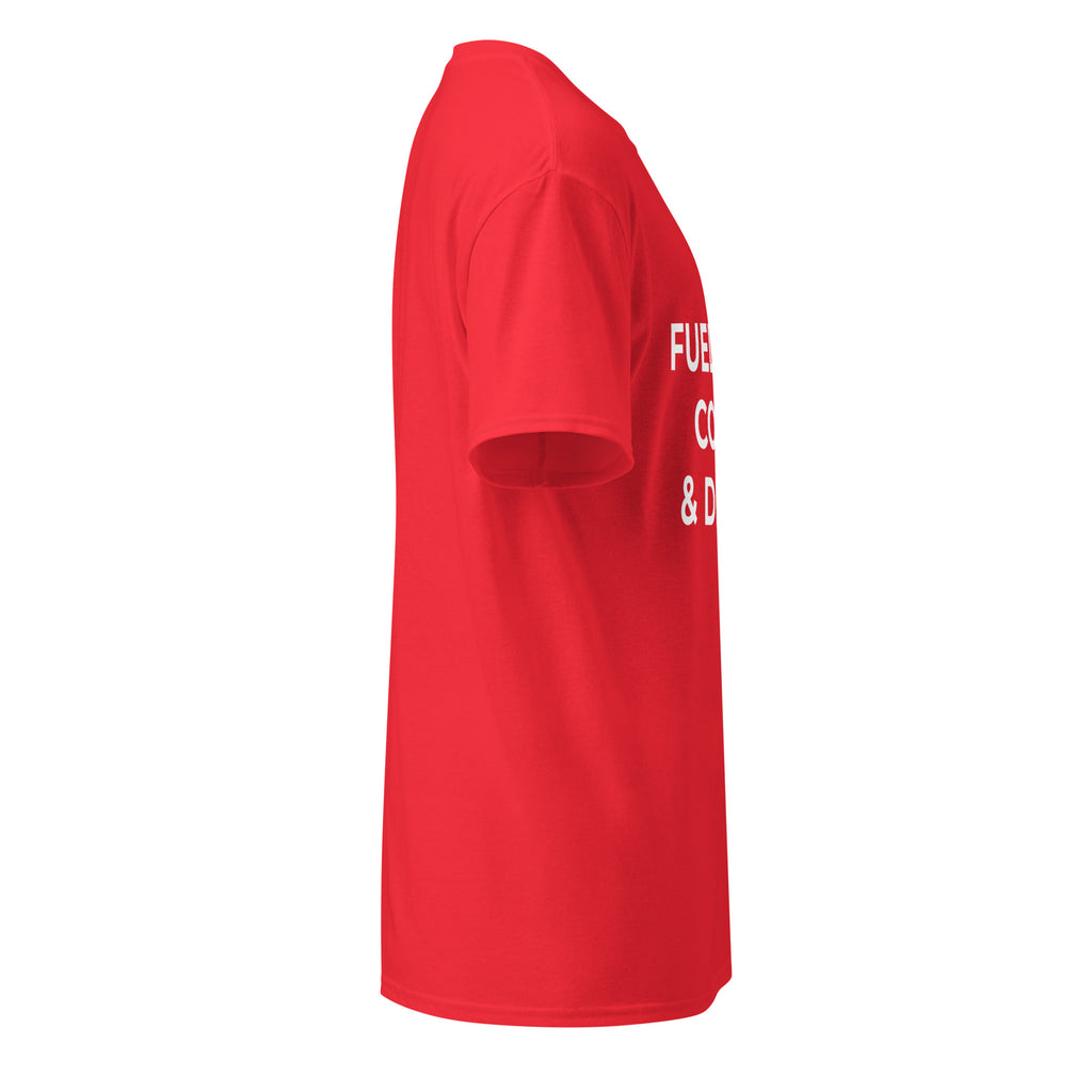 Trucker's Pride Fueled by Cocoa & Diesel Trucker T-Shirt in red, right side view