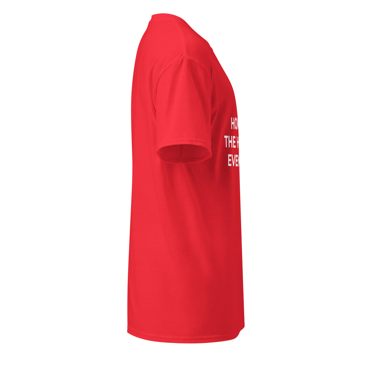 Trucker's Pride Home for the Holidays. Eventually. Trucker T-Shirt in red, right side view